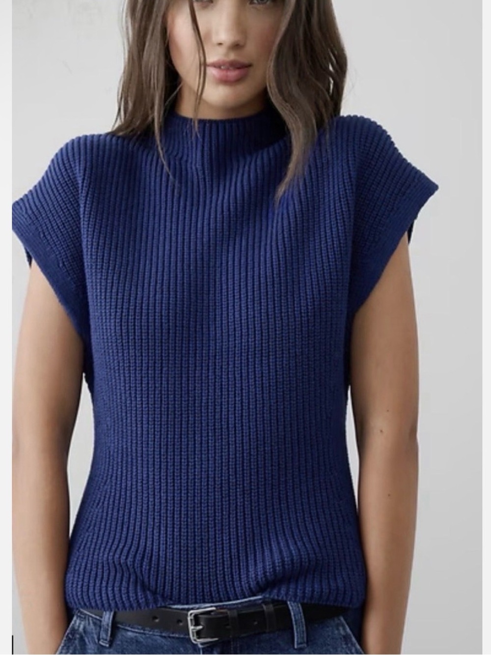Banana Republic Blue Ribbed Mock-Neck Sweater Tank